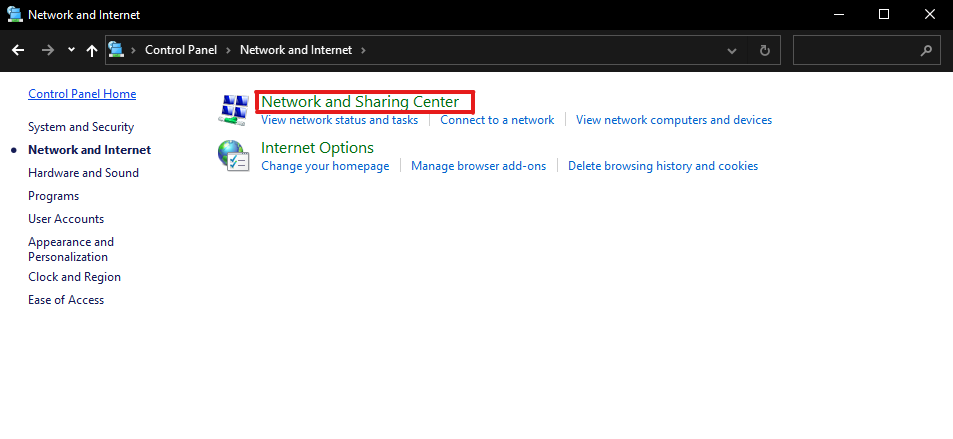 Control Panel - Network and Sharing Center