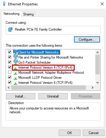 Dialog box - Ethernet Properties