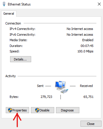 Dialog box - Ethernet Status